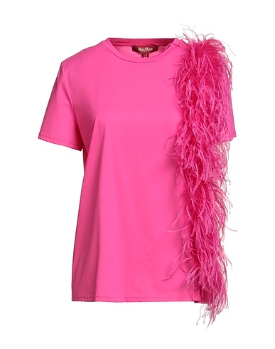 MAX MARA STUDIO T-shirt Fucsia 100% Cotone, Piume di struzzo