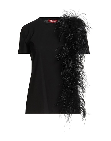 MAX MARA STUDIO T-shirt Black 100% Cotton, Ostrich feathers