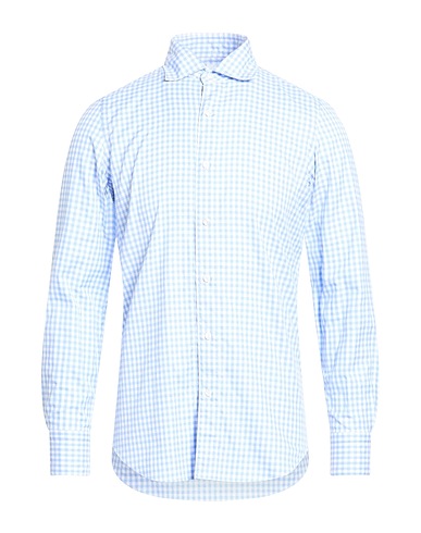 FINAMORE 1925 Checked shirt Sky blue 100% Cotton
