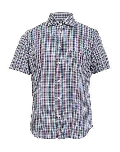 FINAMORE 1925 Checked shirt Slate blue 51% Linen, 49% Cotton