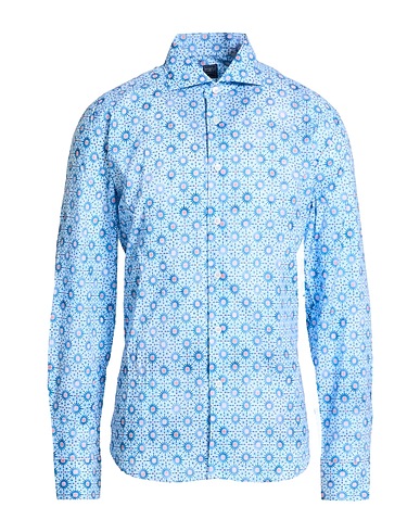 FEDELI Patterned shirt Azure 95% Cotton, 5% Elastane