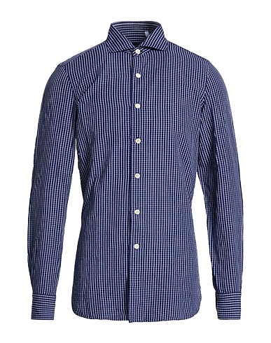 FINAMORE 1925 Checked shirt Midnight blue 67% Cotton, 33% Linen