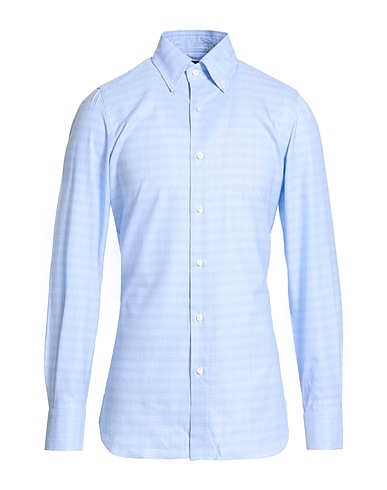 FINAMORE 1925 Checked shirt Sky blue 100% Cotton