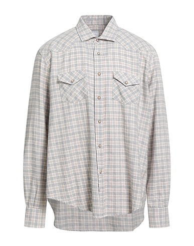 ELEVENTY Checked shirt Light grey 100% Cotton