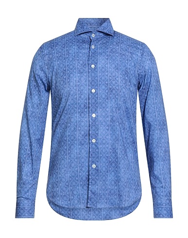 FEDELI Patterned shirt Blue 95% Cotton, 5% Elastane