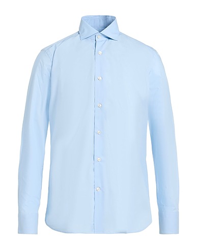 GUGLIELMINOTTI Solid colour shirt Sky blue 100% Cotton
