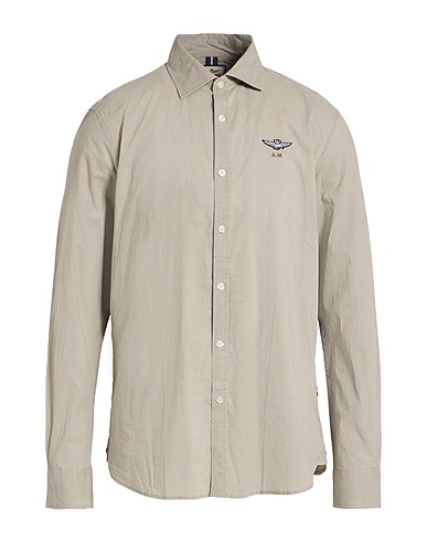 AERONAUTICA MILITARE Solid colour shirt Light grey 100% Cotton