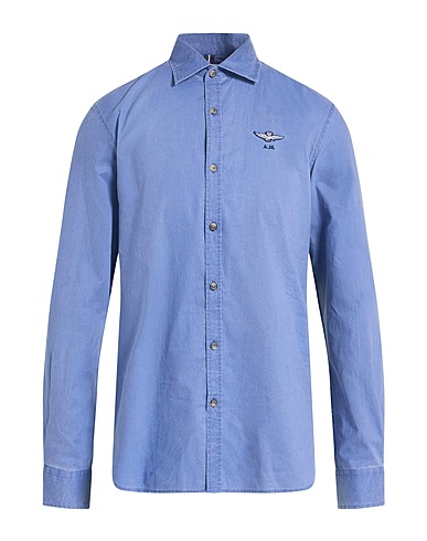 AERONAUTICA MILITARE Solid colour shirt Slate blue 100% Cotton