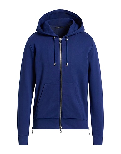 BALMAIN Hooded track jacket  Blue 100% Cotton, Elastane