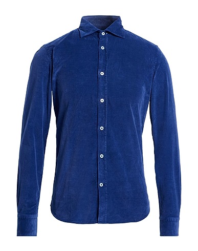 MASTRICAMICIAI Solid color shirt Navy 97% Cotton, 3% Elastane