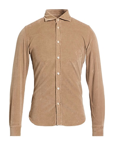 MASTRICAMICIAI Solid color shirt Khaki 97% Cotton, 3% Elastane