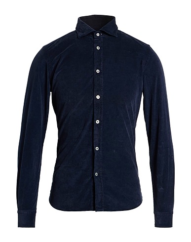 MASTRICAMICIAI Solid colour shirt Midnight blue 97% Cotton, 3% Elastane