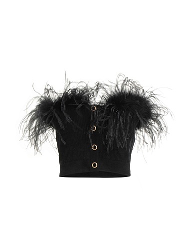 ALESSANDRA RICH Top Black 100% Wool, Feathers