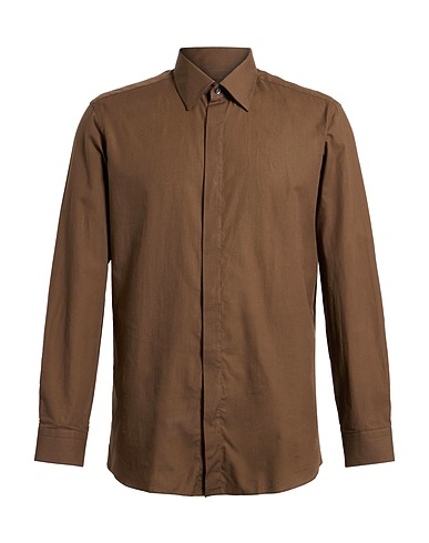 CARUSO Solid color shirt Dark brown 100% Cotton