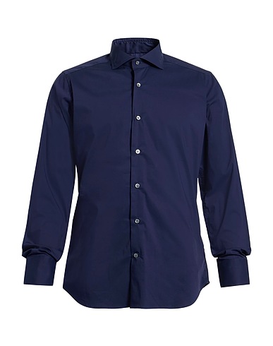 GUGLIELMINOTTI Solid colour shirt Midnight blue 70% Cotton, 27% Polyamide, 3% Elastane