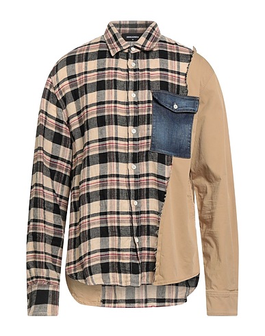 DSQUARED2 Camicia a quadri Beige 100% Lino, Cotone