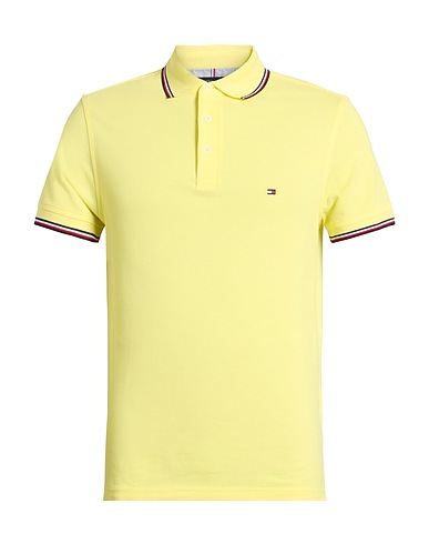 TOMMY HILFIGER Polo shirt Yellow 96% Cotton, 4% Elastane