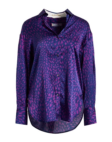 LE SARTE PETTEGOLE Patterned shirts & blouses Navy 93% Silk, 7% Elastane