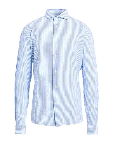 MASTRICAMICIAI Gestreiftes Hemd Blau 100% Baumwolle