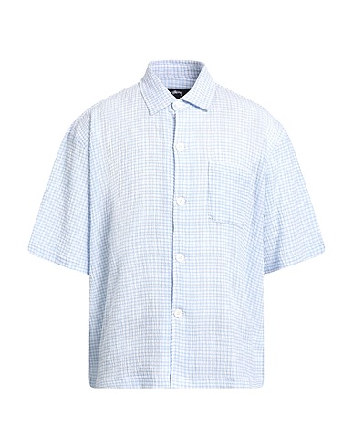 STUSSY Checked shirt Sky blue 50% Polyester, 48% Cotton, 2% Elastane