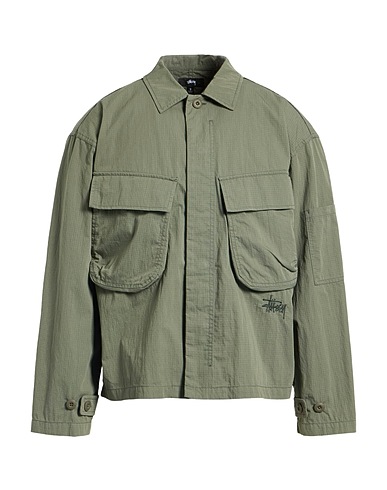 STUSSY Camicia tinta unita Verde militare 74% Cotone, 21% Nylon riciclato, 5% Nylon
