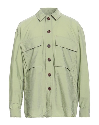 T_COAT Solid colour shirt Sage green 89% Virgin Wool, 11% Polyamide
