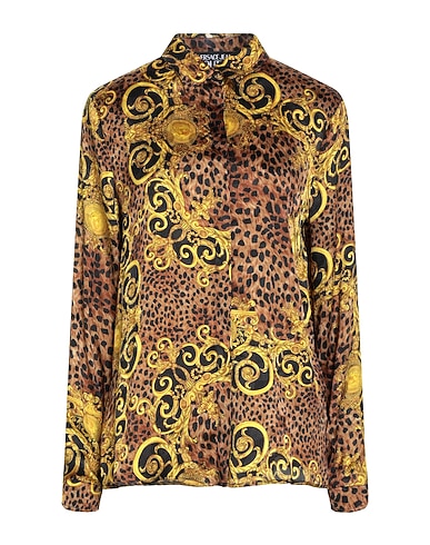 VERSACE JEANS COUTURE Patterned shirts & blouses Dark brown 100% Polyester