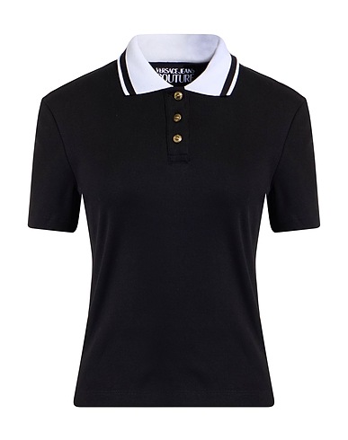 VERSACE JEANS COUTURE Polo shirt Black 77% Polyester, 20% Polyamide, 3% Elastane