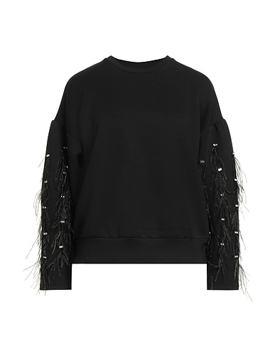 TWINSET Felpa U&B Nero 51% Poliestere, 43% Viscosa, 6% Elastan, Piume di struzzo