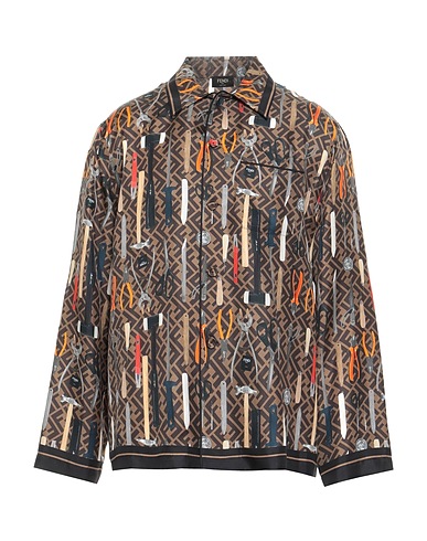 FENDI Patterned shirt Light brown 100% Silk