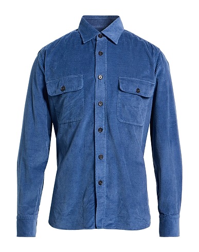 GRIGIO Solid color shirt WASHED Slate blue 100% Cotton