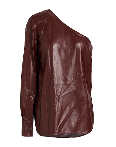 ERIKA CAVALLINI One-shoulder top Chocolate brown 65% Polyester, 35% Polyurethane