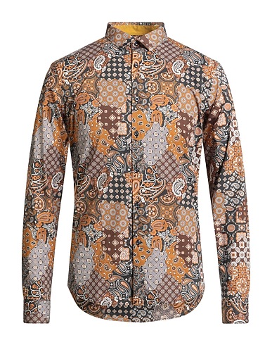 GIANNI LUPO Patterned shirt Brown 97% Cotton, 3% Elastane