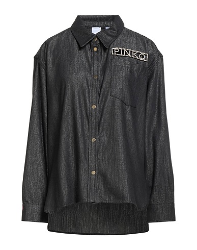 PINKO Denim shirt Black 68% Cotton, 18% Polyester, 11% Viscose, 3% Metallic fiber, Brass