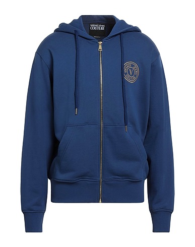 VERSACE JEANS COUTURE Hooded track jacket  Blue 100% Cotton, Elastane