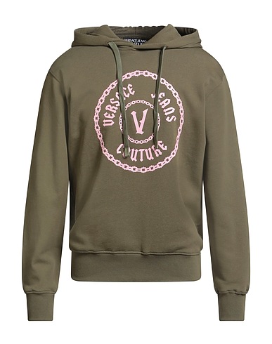 VERSACE JEANS COUTURE Hooded track jacket  Military green 100% Cotton, Elastane
