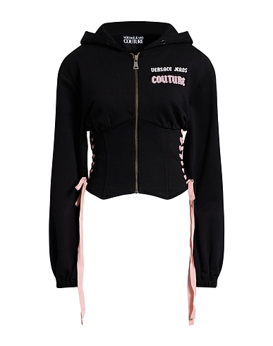 VERSACE JEANS COUTURE Hooded track jacket  Black 100% Cotton