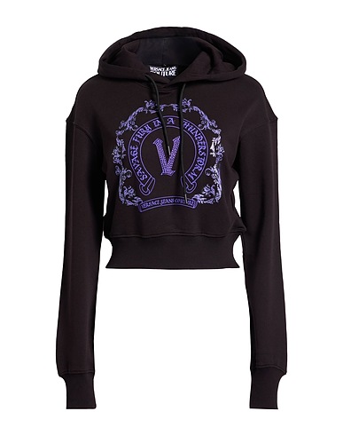 VERSACE JEANS COUTURE Hooded track jacket  Black 100% Cotton, Elastane