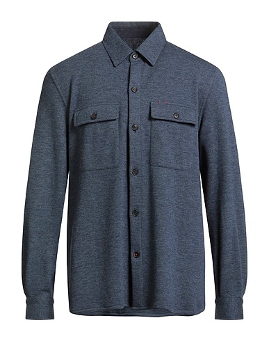 ISAIA Solid color shirt Navy 93% Cashmere, 7% Polyamide