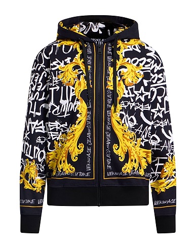 VERSACE JEANS COUTURE Hooded track jacket  Black 100% Cotton, Elastane