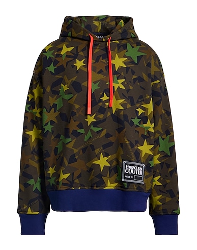 VERSACE JEANS COUTURE Hooded sweatshirt Military green 100% Cotton, Elastane