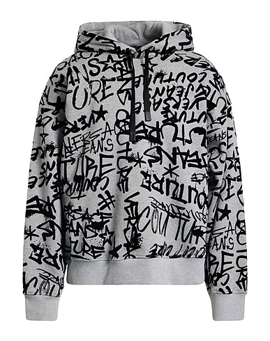 VERSACE JEANS COUTURE Hooded track jacket  Grey 100% Cotton, Elastane, Polyamide
