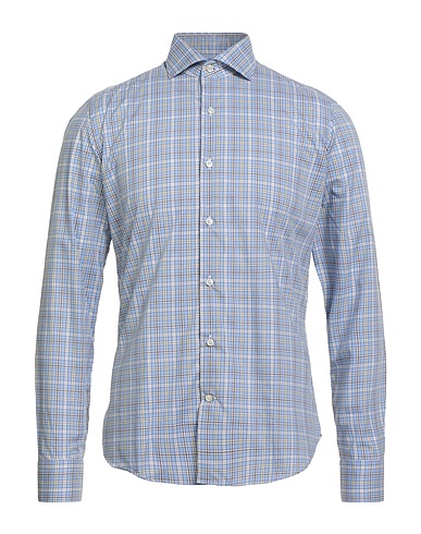 SAVILE ROW Kariertes Hemd Hellblau 100% Baumwolle