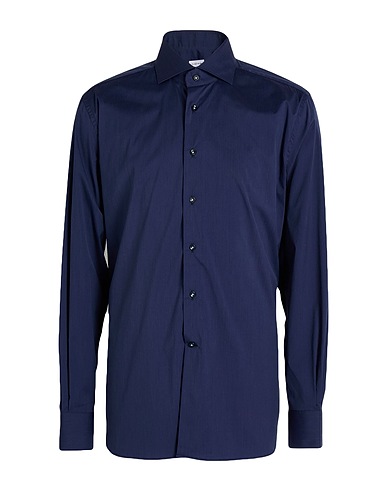 BORSA Solid colour shirt Navy blue 72% Cotton, 25% Polyamide, 3% Elastane