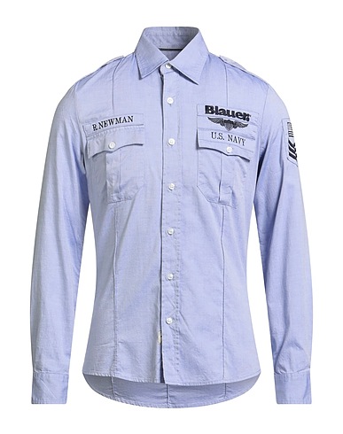 BLAUER. Solid colour shirt Sky blue 100% Cotton