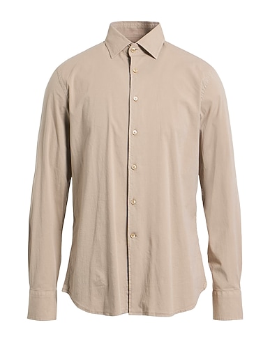 SEVENTY VENEZIA Solid color shirt Beige 97% Cotton, 3% Elastane