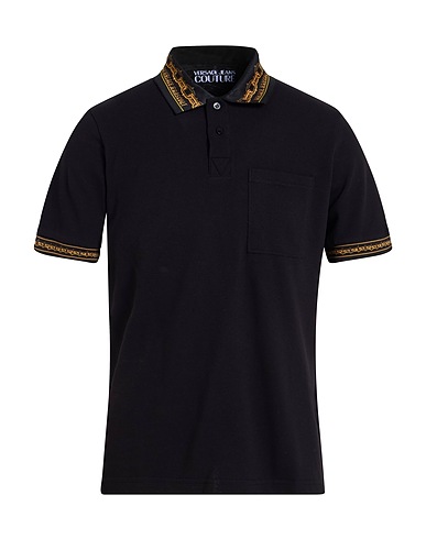 VERSACE JEANS COUTURE Polo shirt Black 100% Cotton, Polyester, Elastane