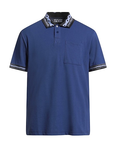 VERSACE JEANS COUTURE Polo shirt Blue 100% Cotton, Polyester, Elastane