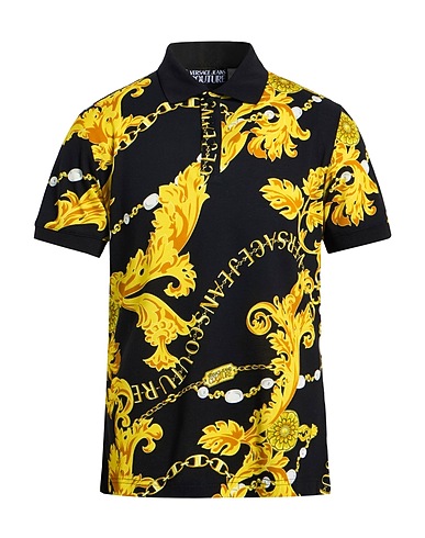 VERSACE JEANS COUTURE Polo shirt Black 100% Cotton, Polyester, Polyamide, Elastane