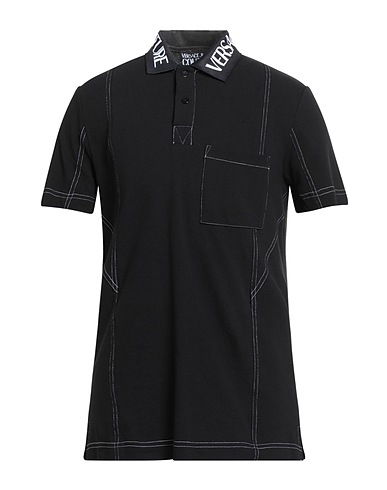 VERSACE JEANS COUTURE Polo shirt Black 100% Cotton, Polyester, Lyocell